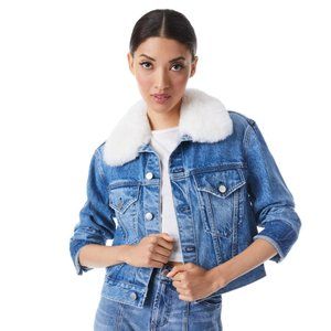 NWT Alice and Olivia Cropped Denim Jacket with Faux Fur in XS